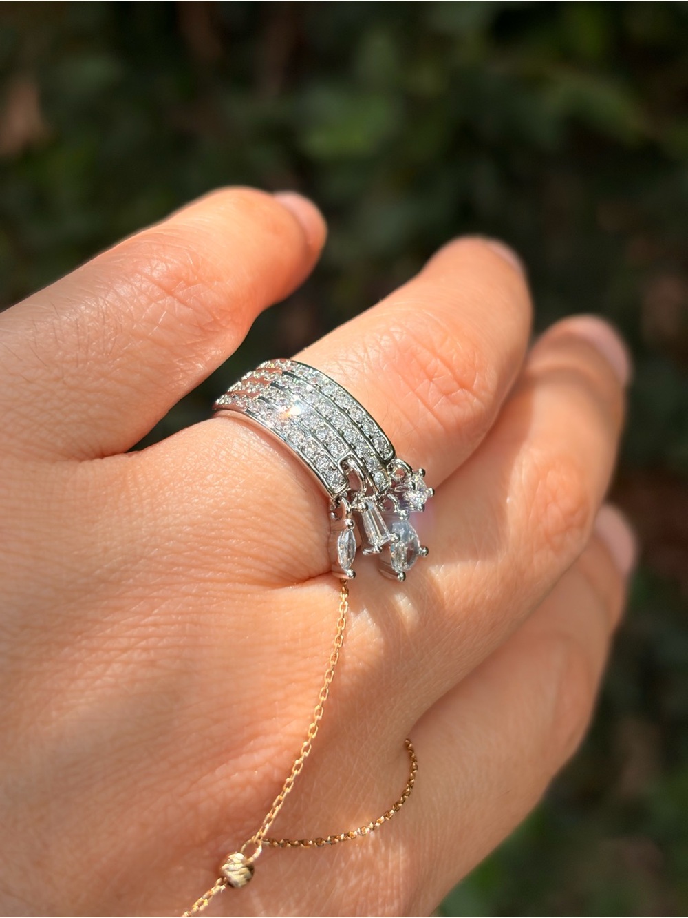 Silver Crystal Multi-Row Accent Ring - Bride Jewelry - Picture 8 of 9